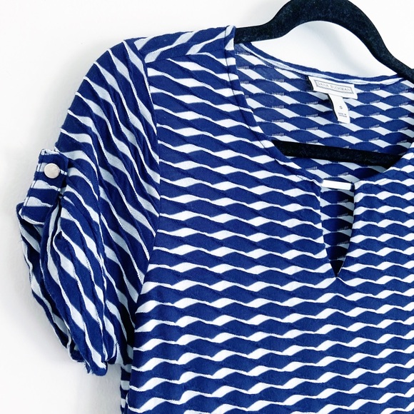 Dana Buchman Blouse Navy Blue White Design S - Picture 5 of 8